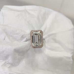 IGI Emerald Halo Ring In 10.5 Carats Total Weight! 14 Kt Two Toned Gold!